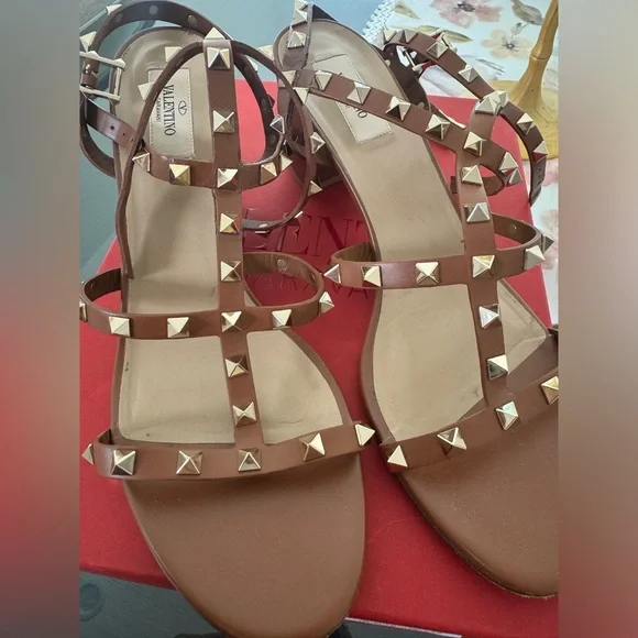 Valentino Rockstud block heel sandals size 42 tan - Picture 2 of 10